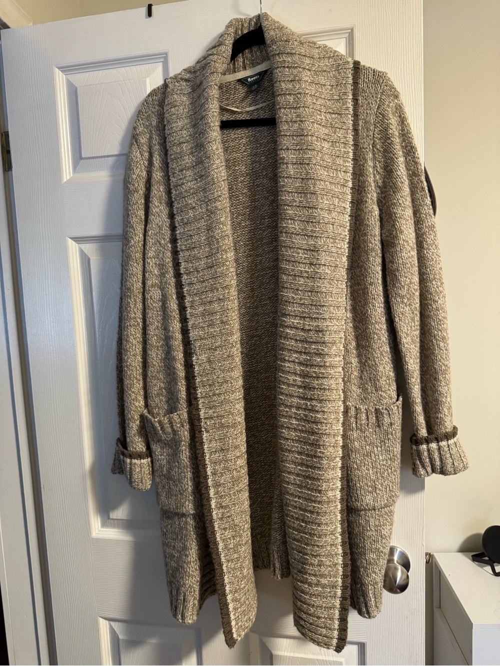 Roots Open-Front Shawl Collar Cardigan - Taupe Heather
